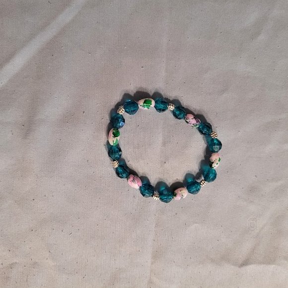 #312 NWOT Handmade Pink & Green Oval Beaded Bracelet & Matching Necklace - Picture 2 of 4